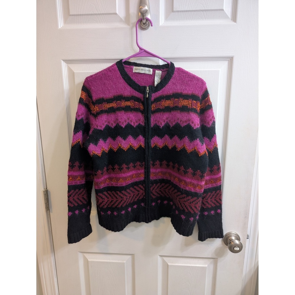Valerie Stevens Vintage Petite Zip Up Sweater Womens Fair Isle Sparkle - Size PL
